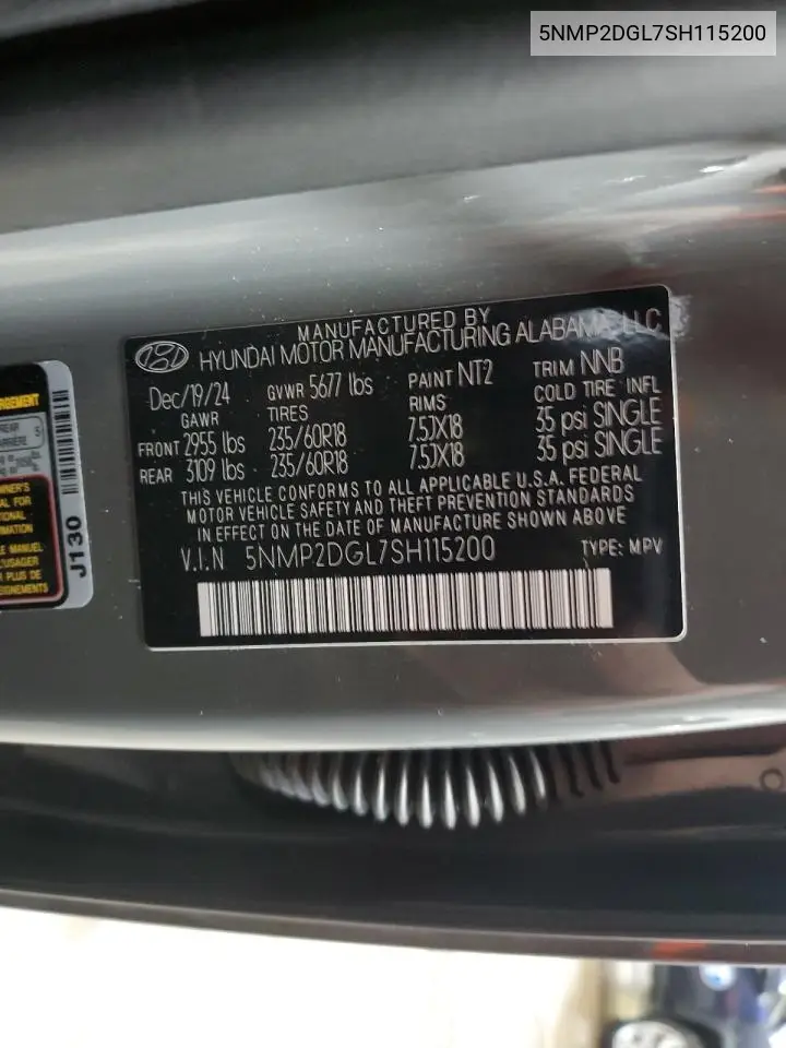 5NMP2DGL7SH115200 2025 Hyundai Santa Fe Sel