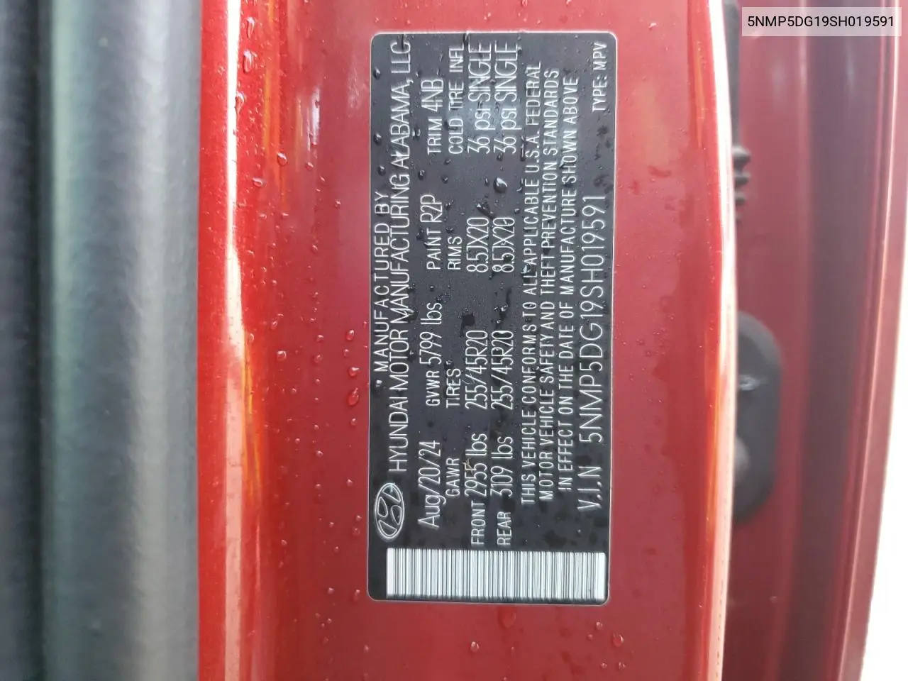 5NMP5DG19SH019591 2025 Hyundai Santa Fe Calligraphy