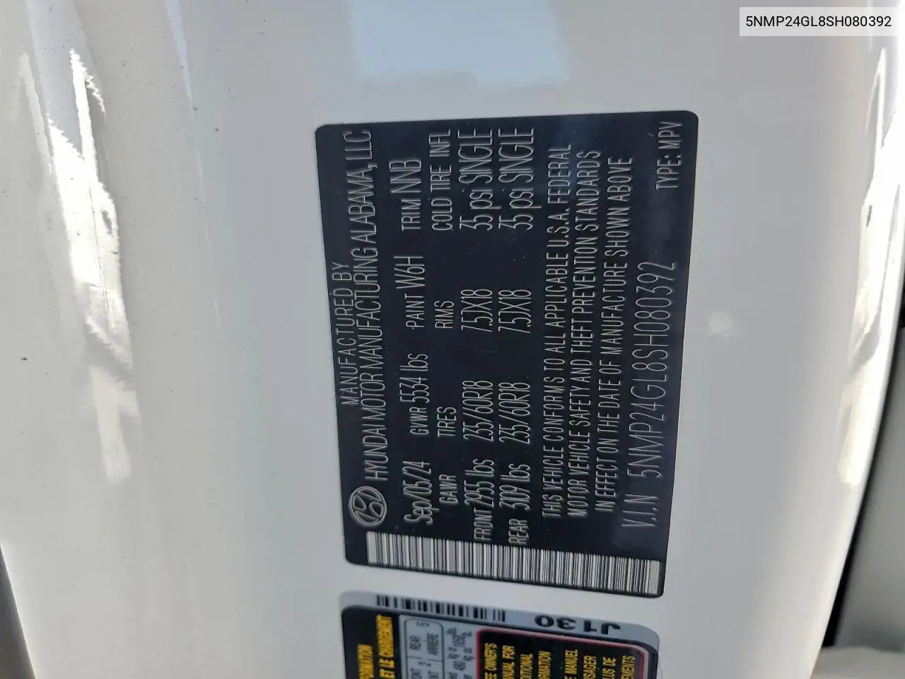 5NMP24GL8SH080392 2025 Hyundai Santa Fe Sel