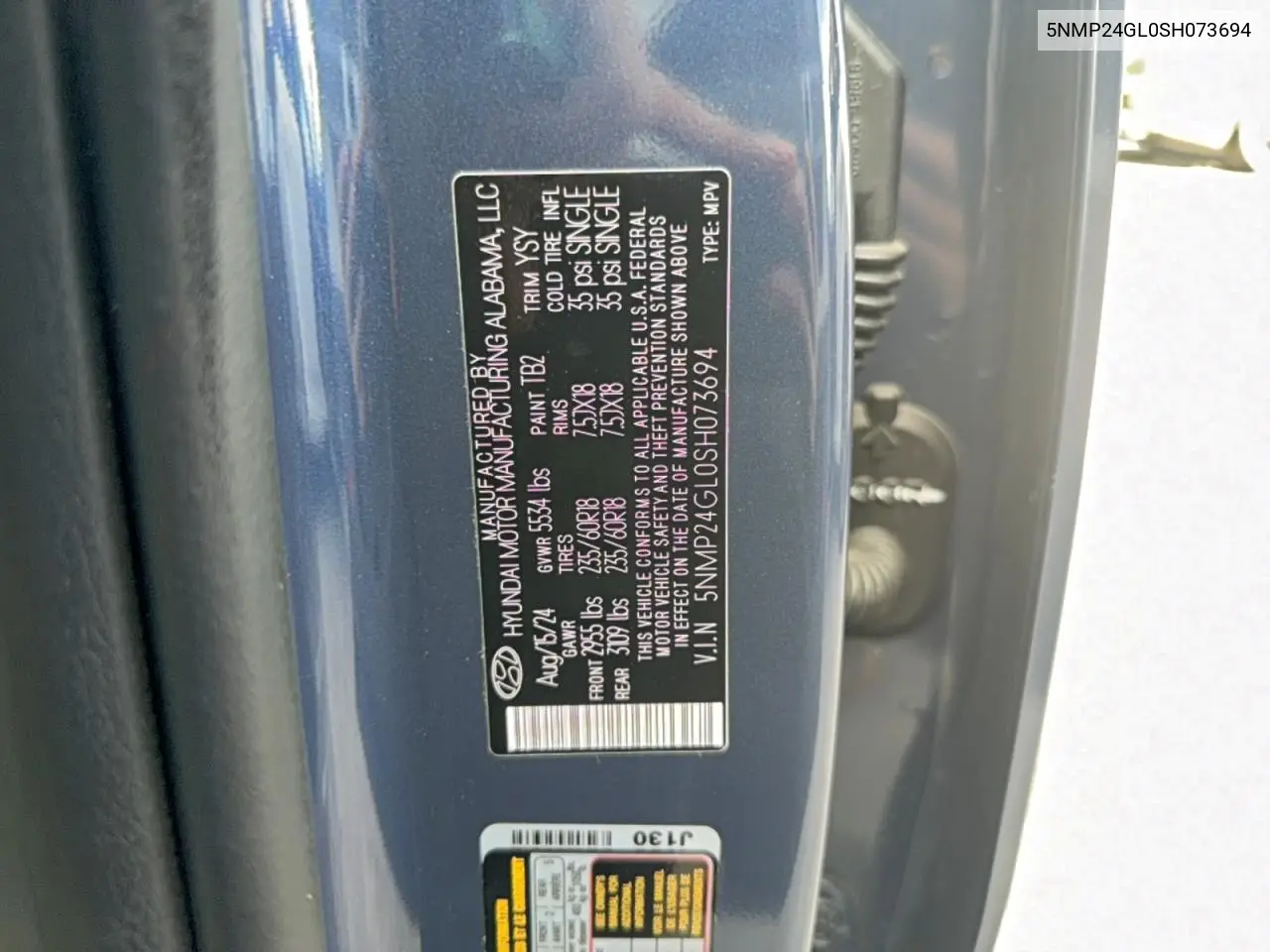 5NMP24GL0SH073694 2025 Hyundai Santa Fe Sel