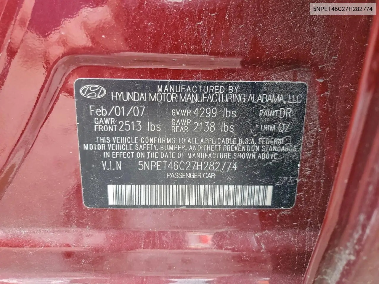 5NPET46C27H282774 2007 Hyundai Sonata Gls