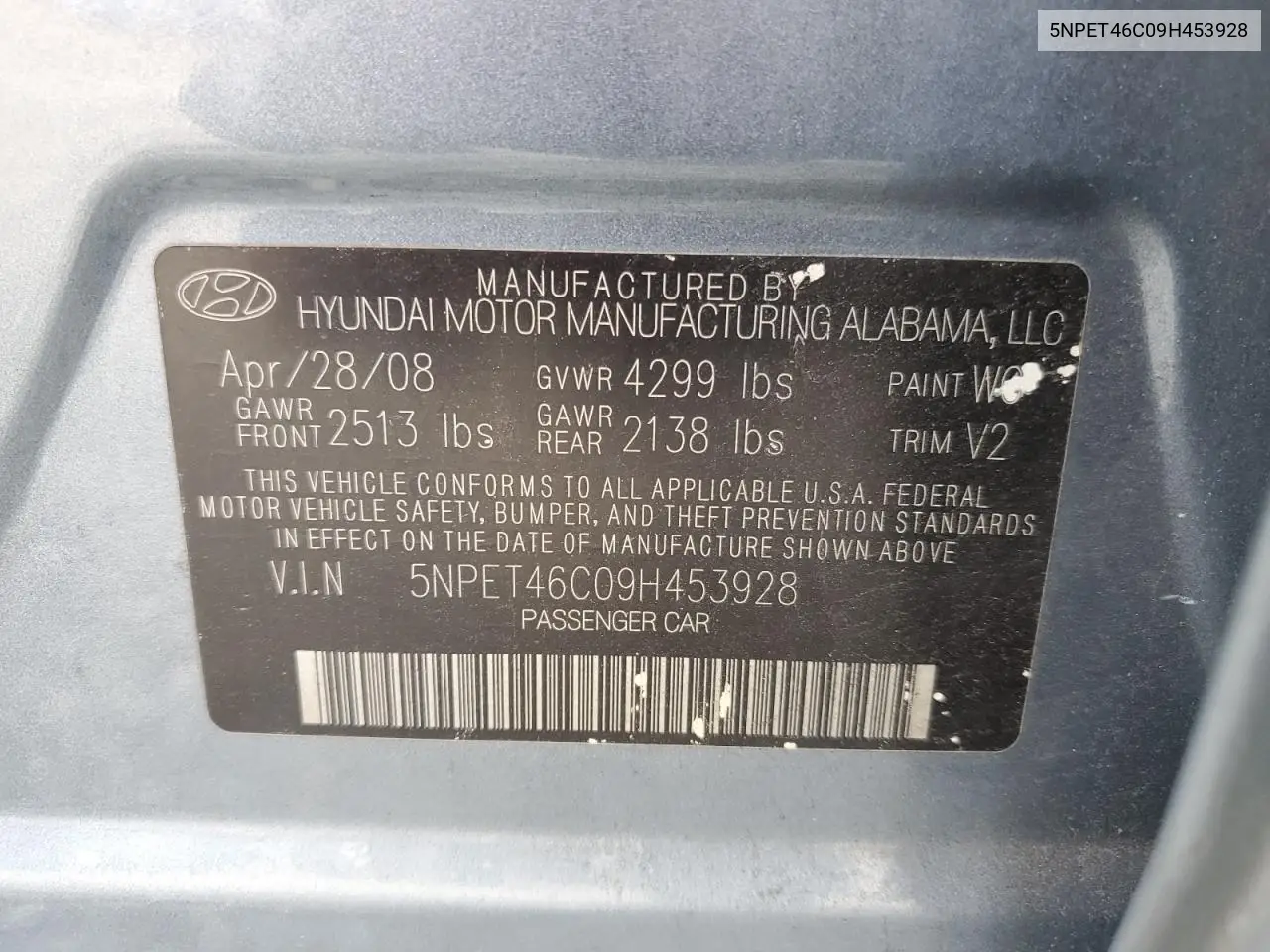 5NPET46C09H453928 2009 Hyundai Sonata Gls