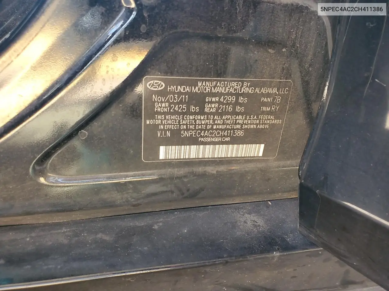 5NPEC4AC2CH411386 2012 Hyundai Sonata Se