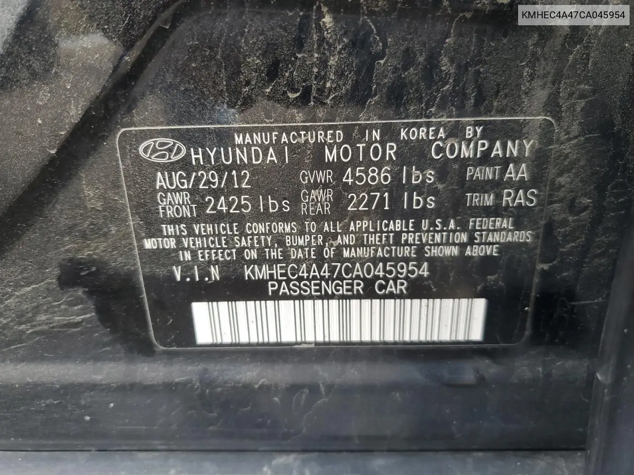 KMHEC4A47CA045954 2012 Hyundai Sonata Hybrid