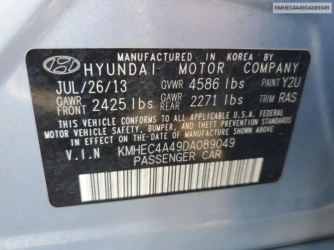 KMHEC4A49DA089049 2013 Hyundai Sonata Hybrid