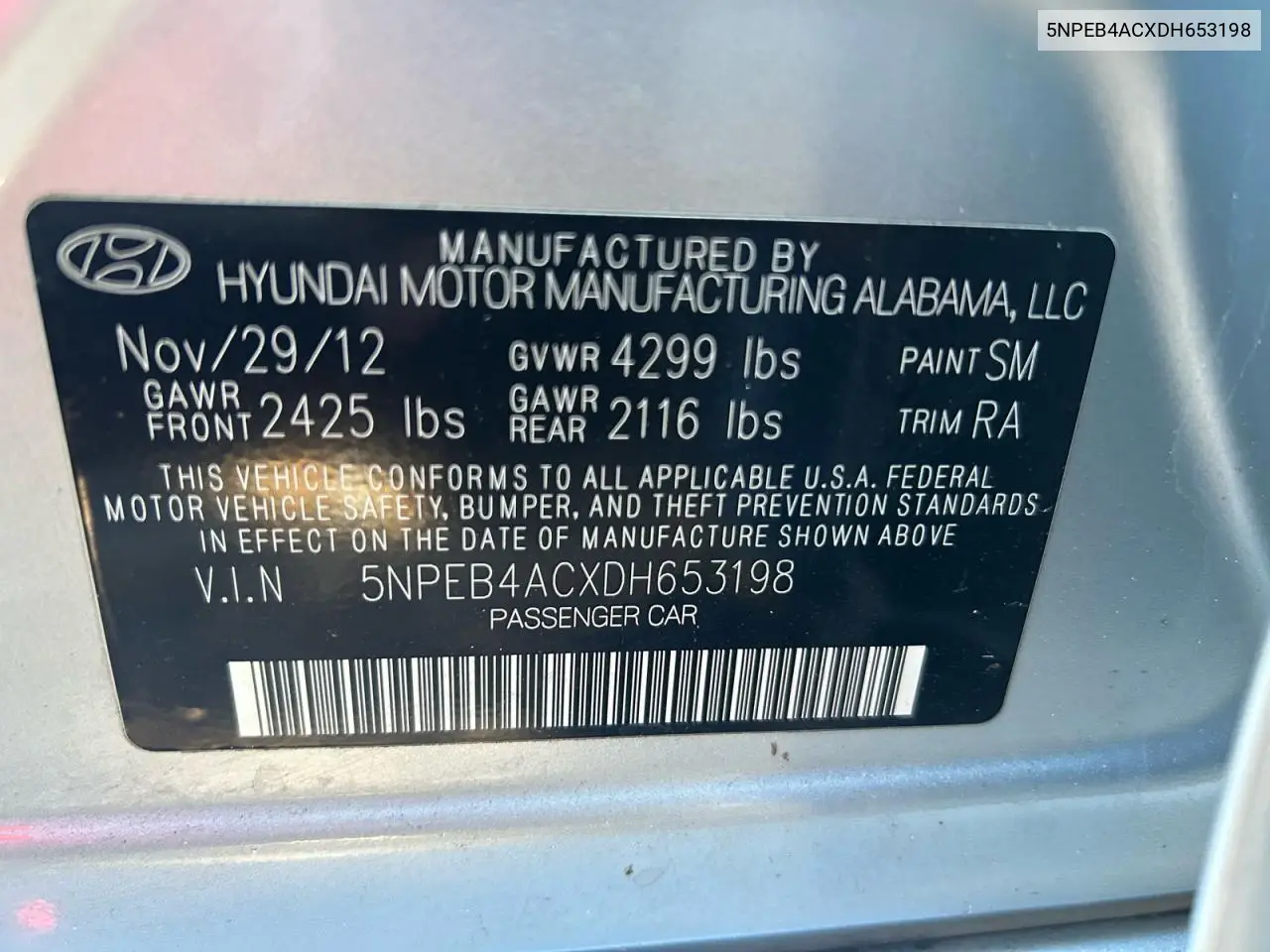 5NPEB4ACXDH653198 2013 Hyundai Sonata Gls