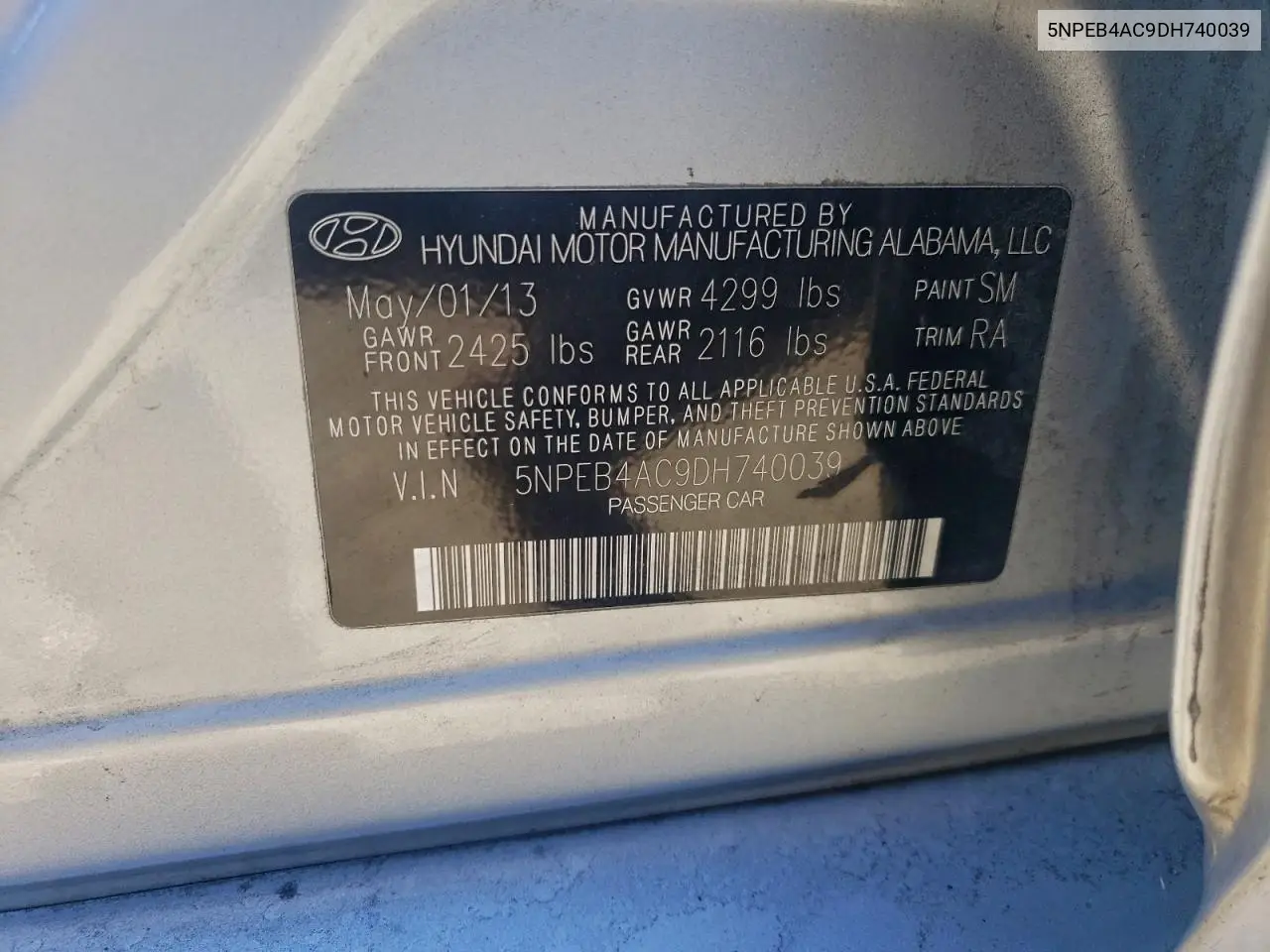 5NPEB4AC9DH740039 2013 Hyundai Sonata Gls