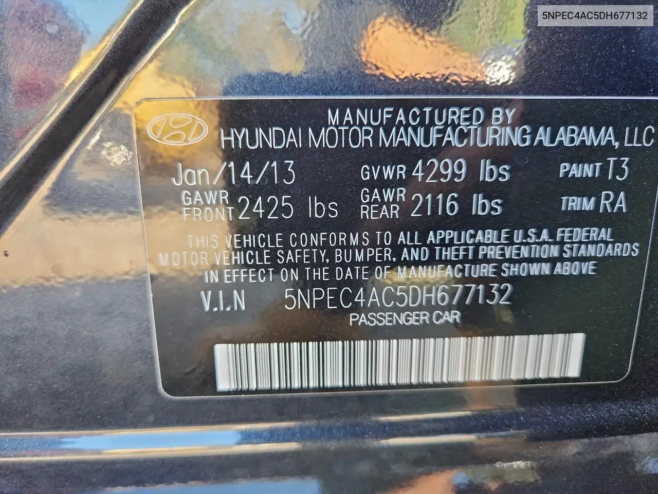 5NPEC4AC5DH677132 2013 Hyundai Sonata Se