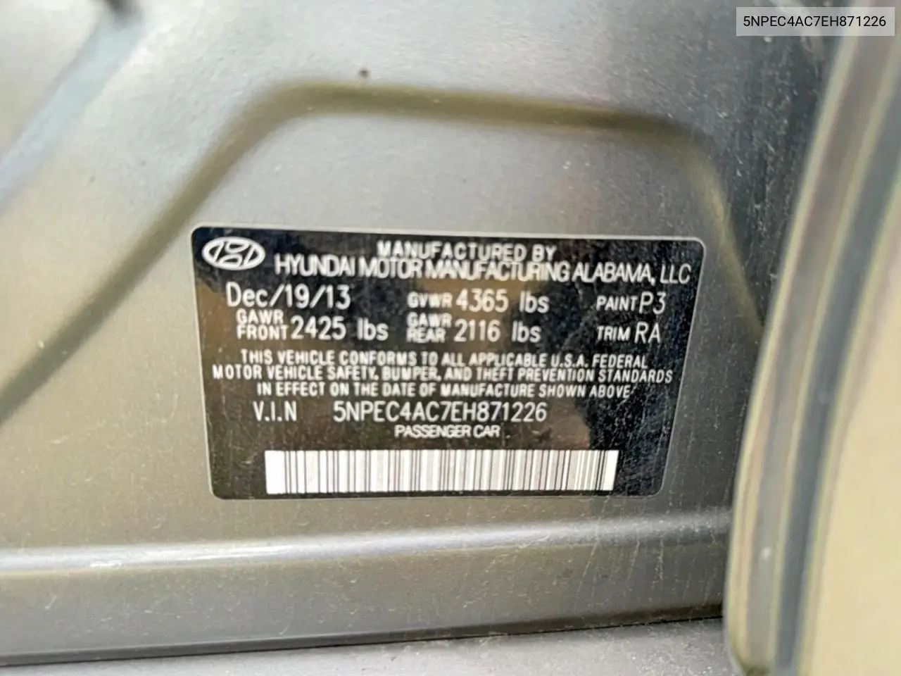 5NPEC4AC7EH871226 2014 Hyundai Sonata Se