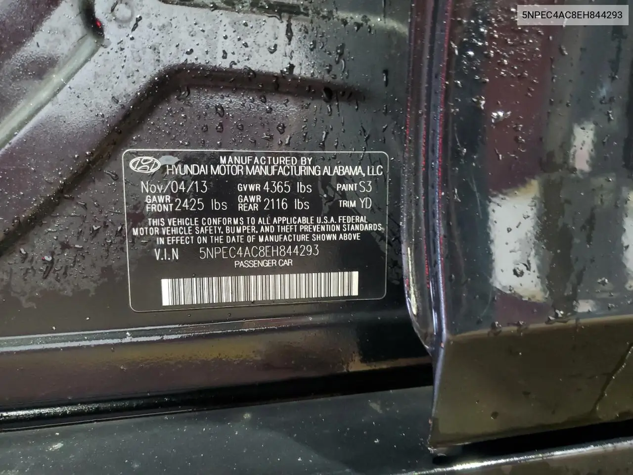 5NPEC4AC8EH844293 2014 Hyundai Sonata Se