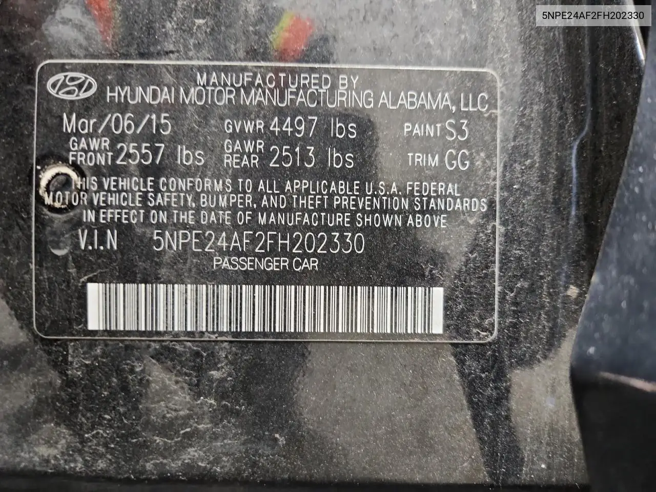 5NPE24AF2FH202330 2015 Hyundai Sonata Se