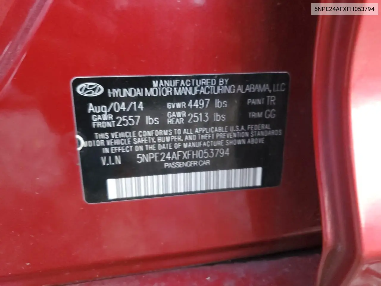 5NPE24AFXFH053794 2015 Hyundai Sonata Se