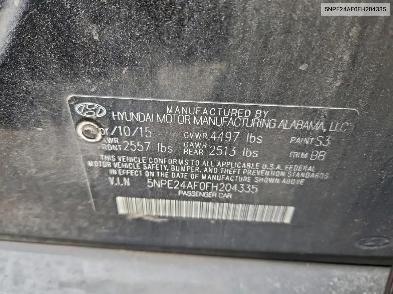 5NPE24AF0FH204335 2015 Hyundai Sonata Se