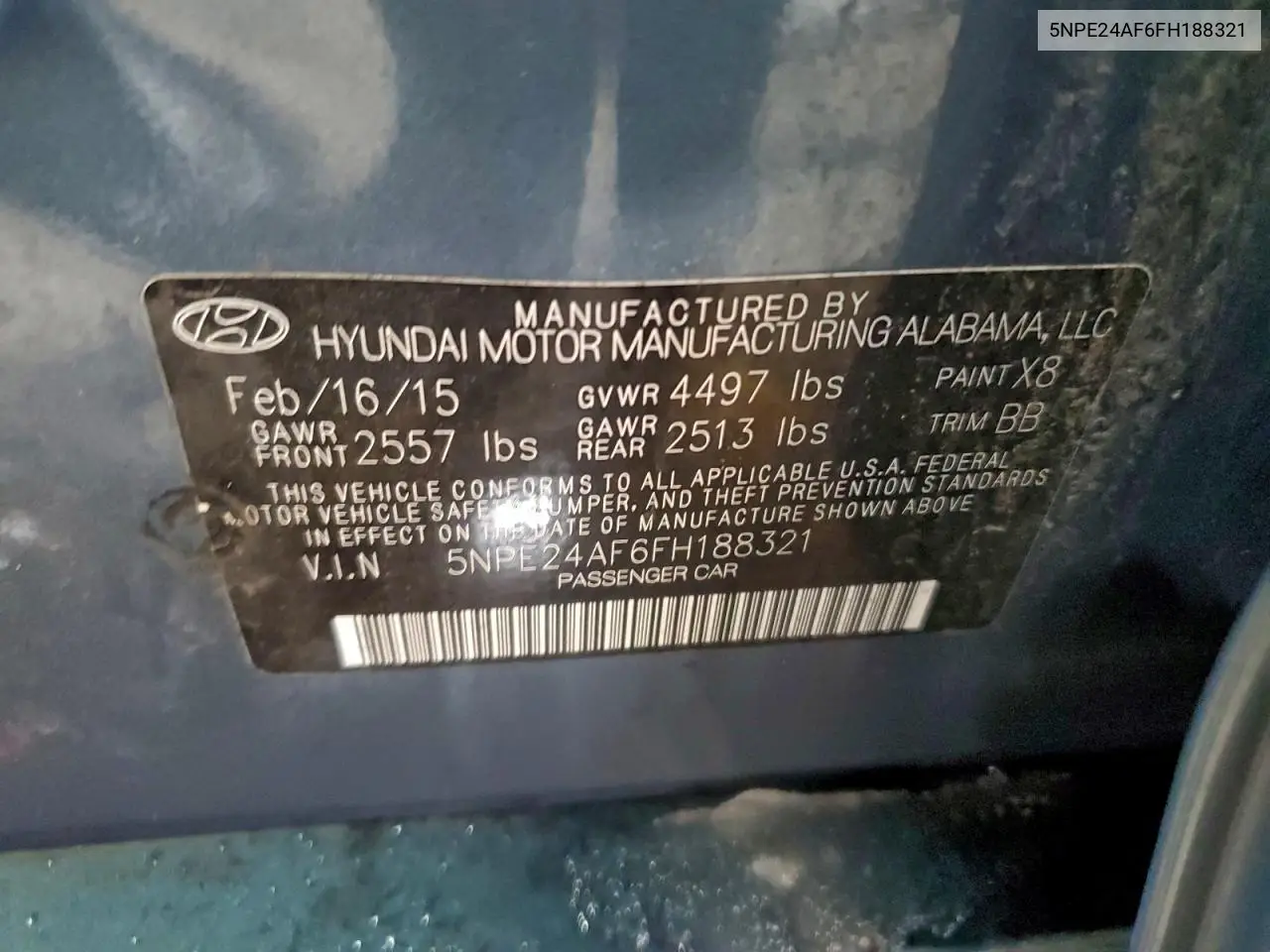 5NPE24AF6FH188321 2015 Hyundai Sonata Se