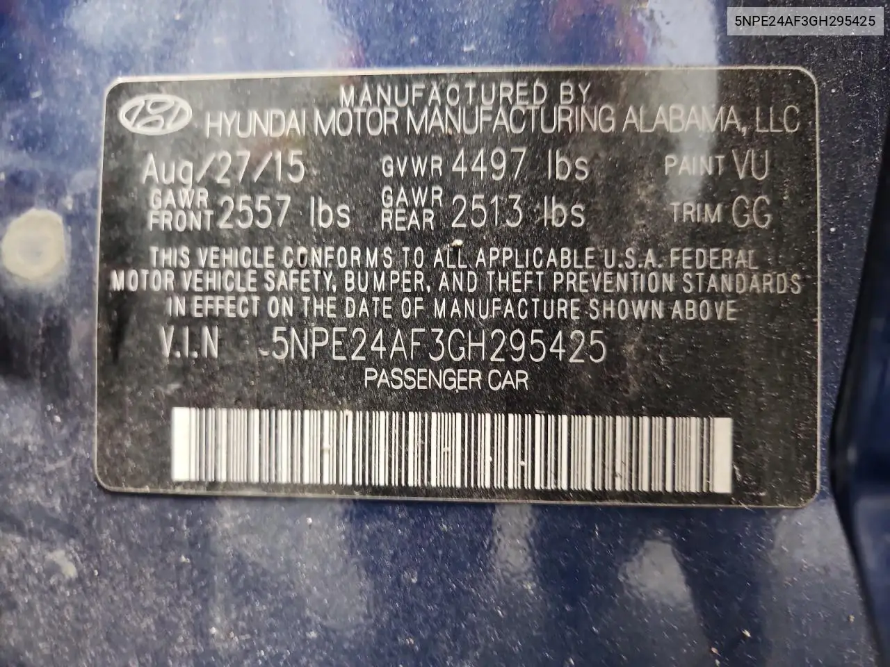 5NPE24AF3GH295425 2016 Hyundai Sonata Se