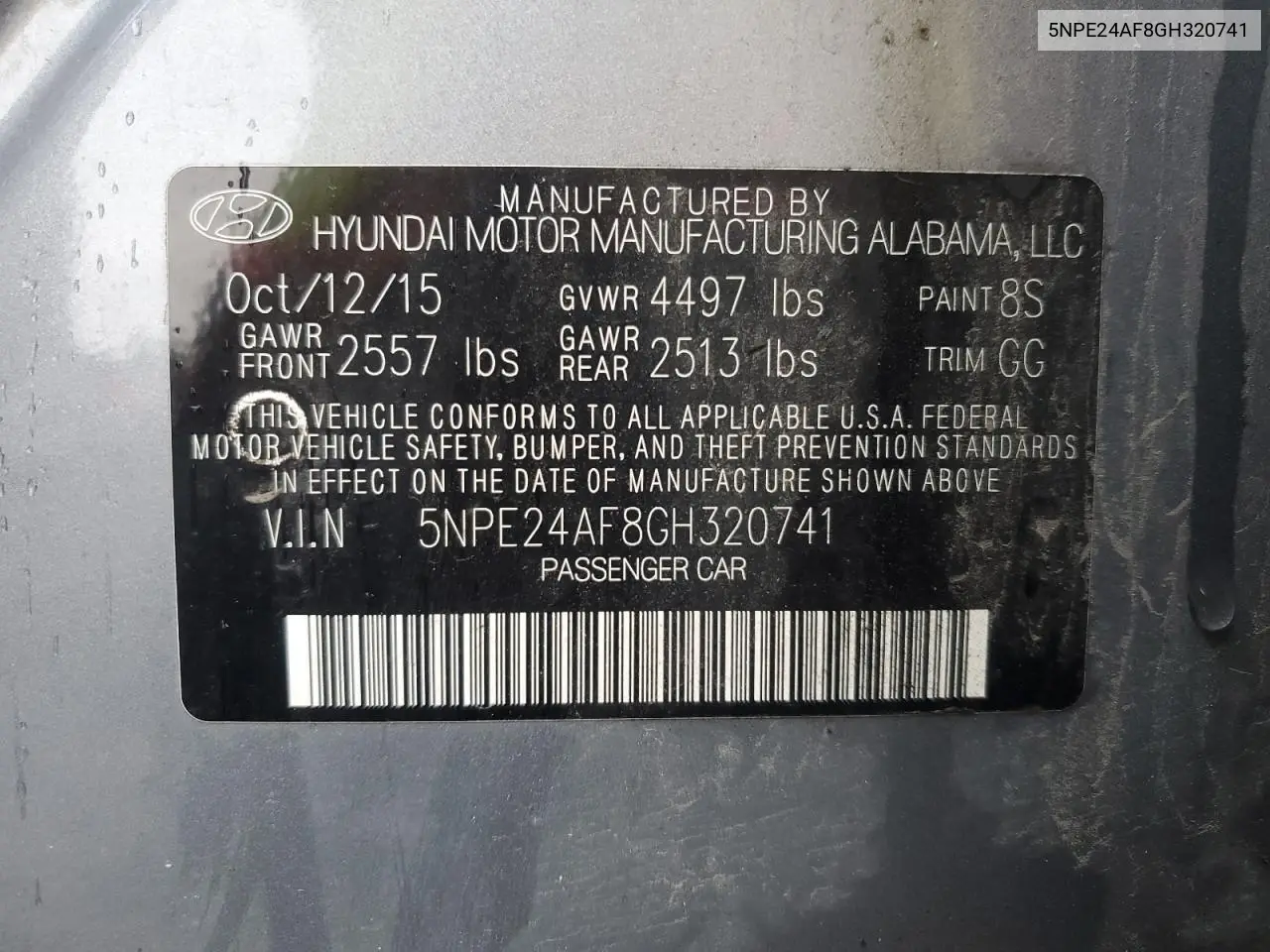 5NPE24AF8GH320741 2016 Hyundai Sonata Se