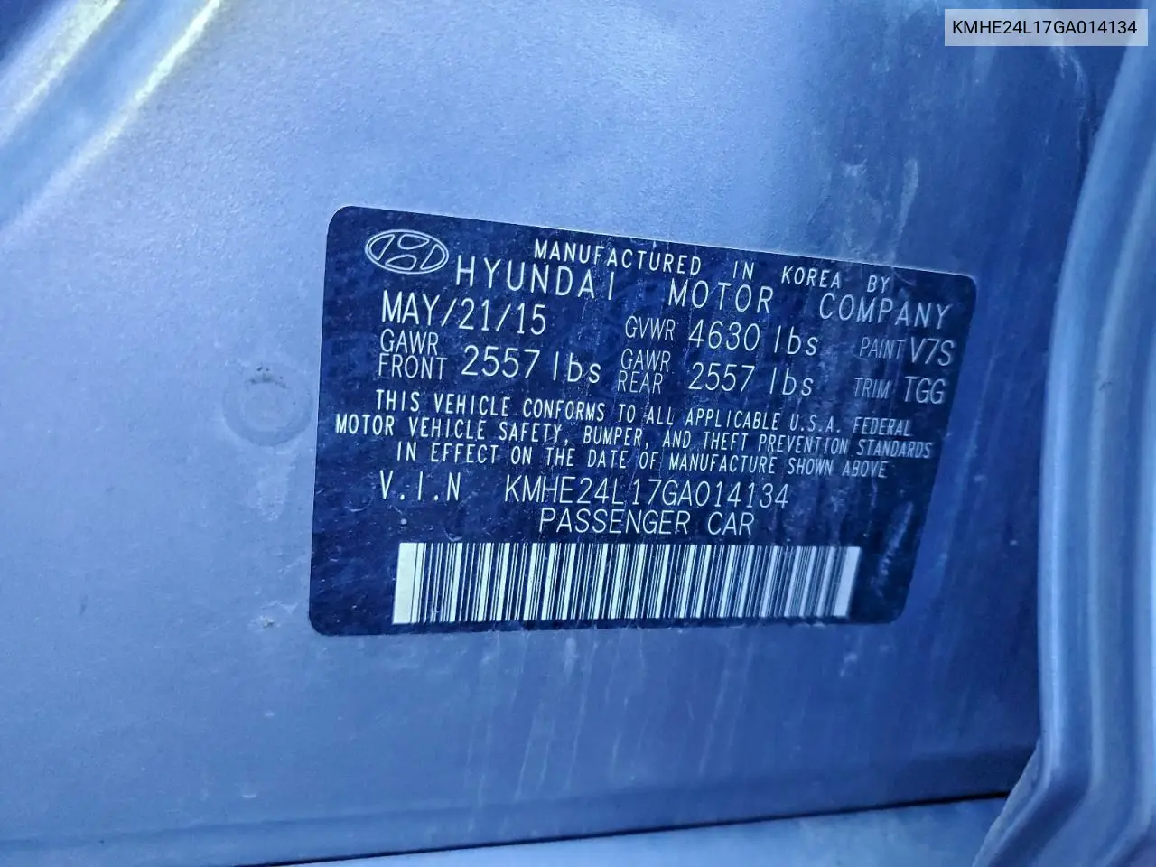 KMHE24L17GA014134 2016 Hyundai Sonata Hybrid