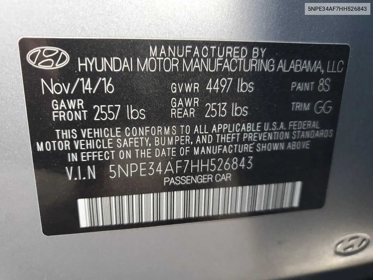 5NPE34AF7HH526843 2017 Hyundai Sonata Sport