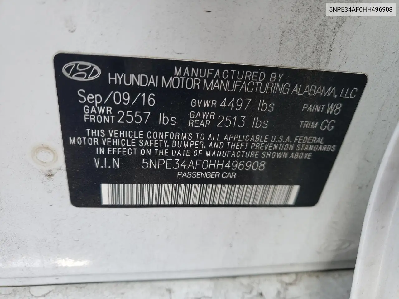 5NPE34AF0HH496908 2017 Hyundai Sonata Sport