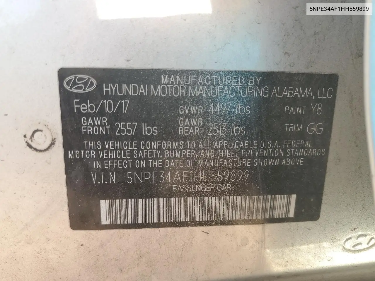 5NPE34AF1HH559899 2017 Hyundai Sonata Sport