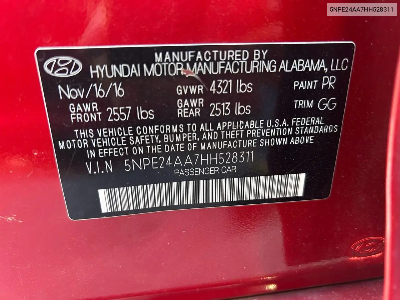 5NPE24AA7HH528311 2017 Hyundai Sonata Eco