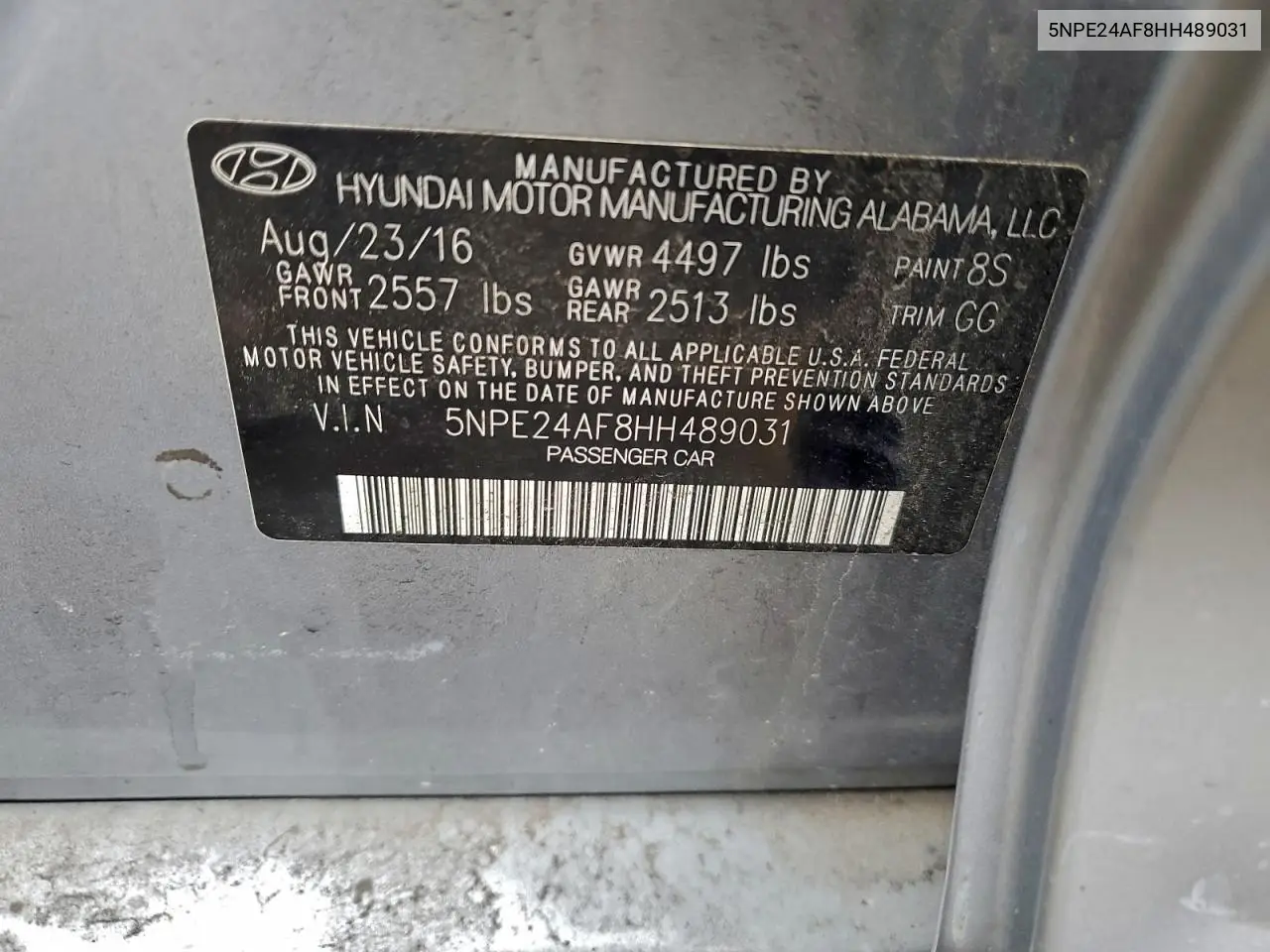 5NPE24AF8HH489031 2017 Hyundai Sonata Se