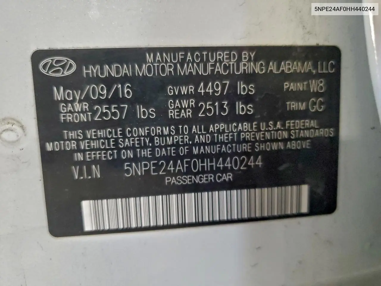 5NPE24AF0HH440244 2017 Hyundai Sonata Se