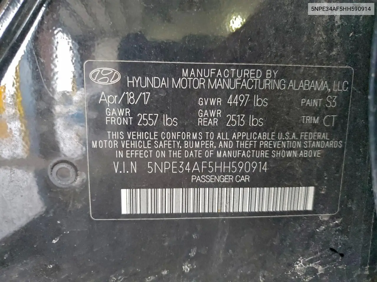 5NPE34AF5HH590914 2017 Hyundai Sonata Sport