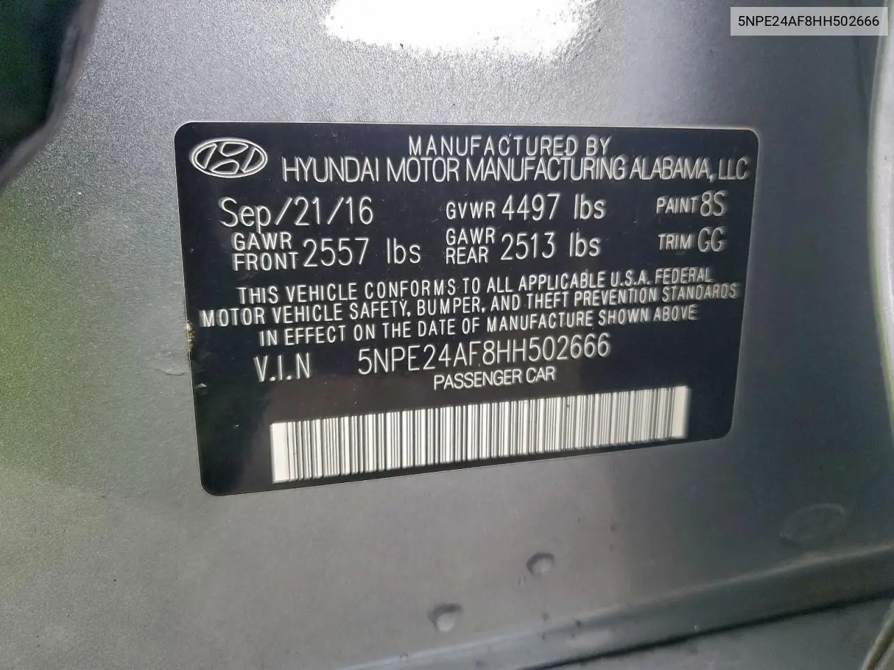 5NPE24AF8HH502666 2017 Hyundai Sonata Se