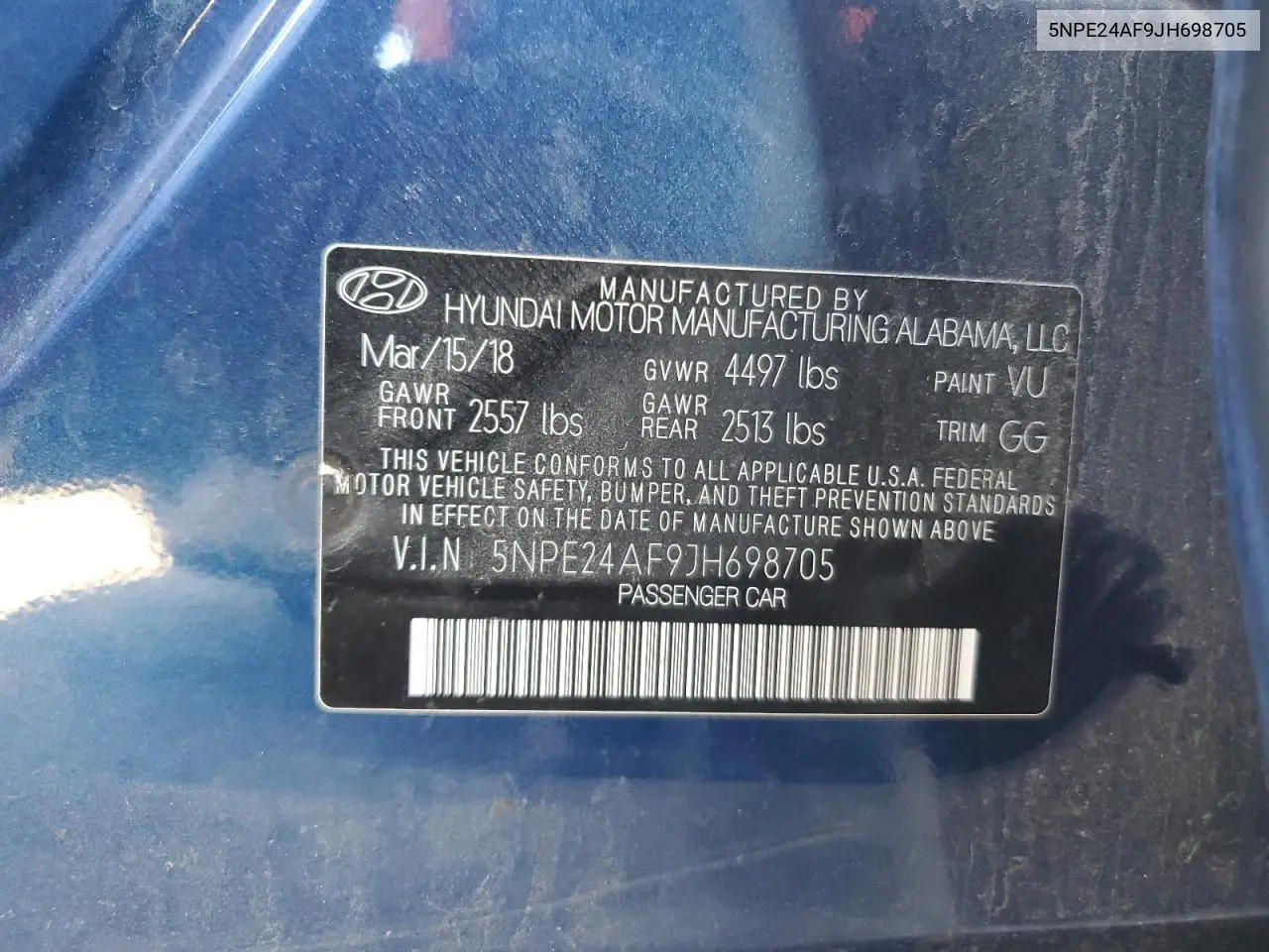 5NPE24AF9JH698705 2018 Hyundai Sonata Se