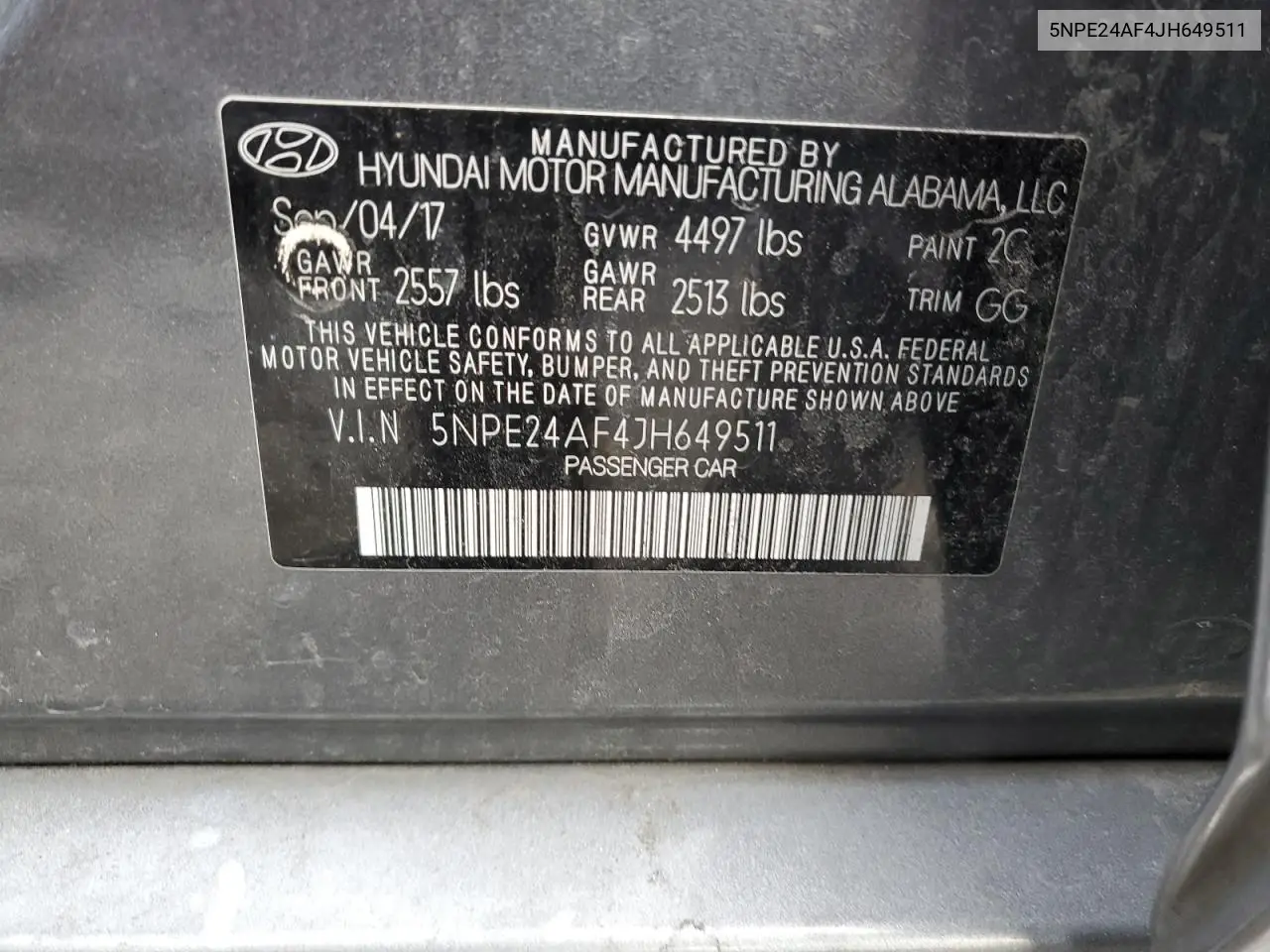 5NPE24AF4JH649511 2018 Hyundai Sonata Se