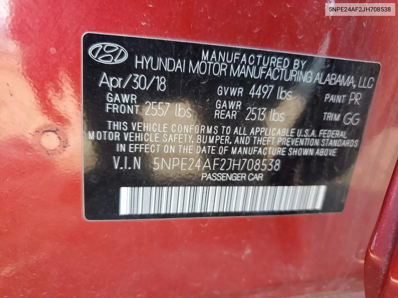 5NPE24AF2JH708538 2018 Hyundai Sonata Se