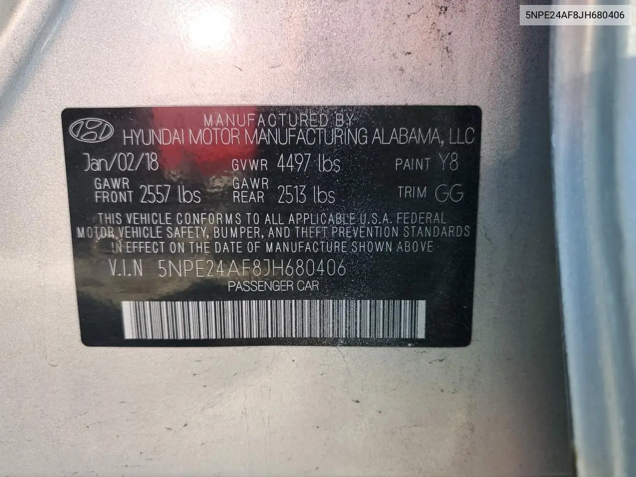 5NPE24AF8JH680406 2018 Hyundai Sonata Se