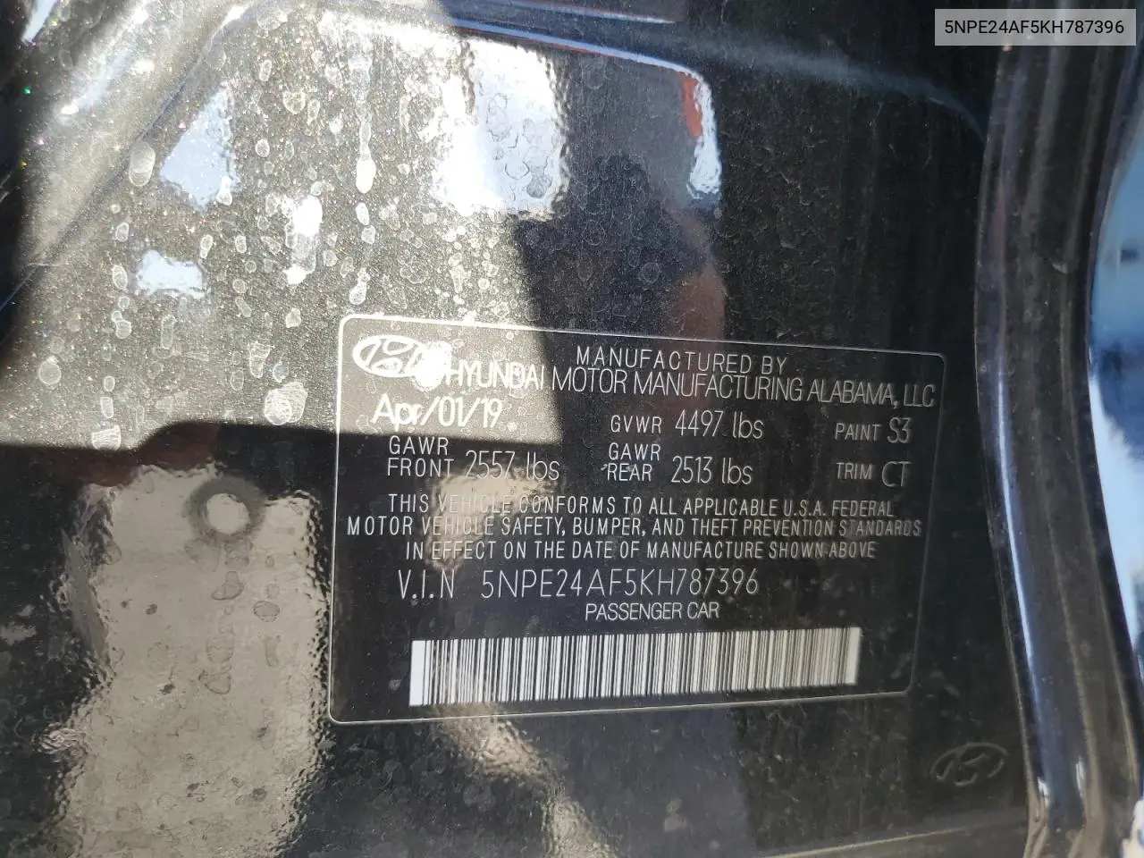 5NPE24AF5KH787396 2019 Hyundai Sonata Se