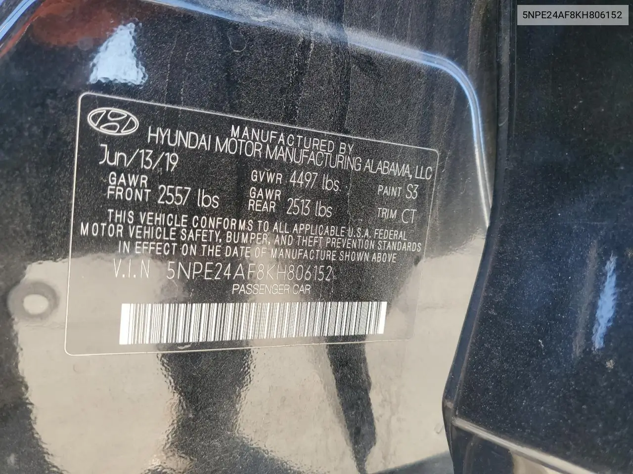 5NPE24AF8KH806152 2019 Hyundai Sonata Se