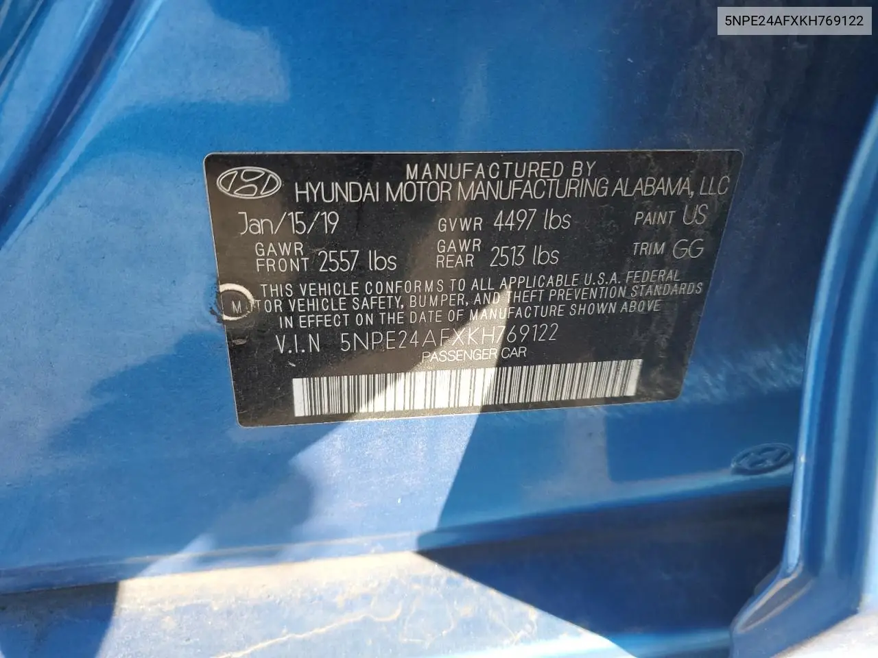 5NPE24AFXKH769122 2019 Hyundai Sonata Se