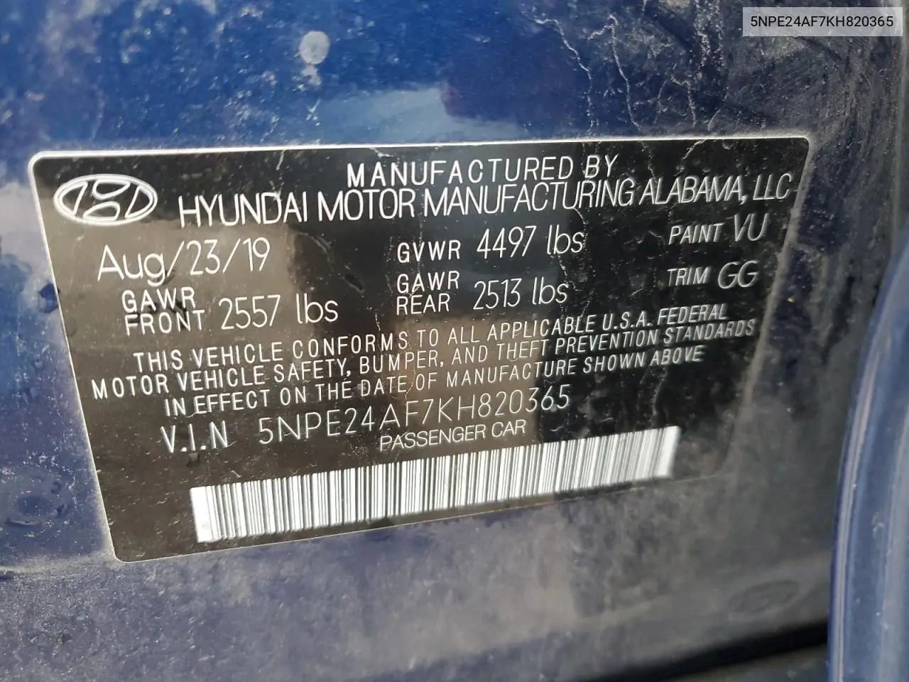 5NPE24AF7KH820365 2019 Hyundai Sonata Se