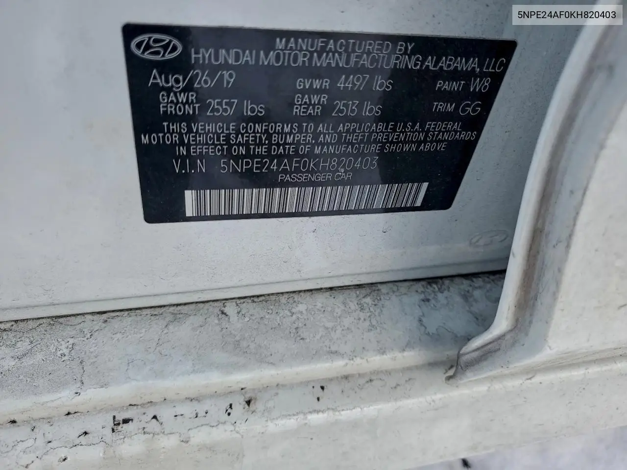 5NPE24AF0KH820403 2019 Hyundai Sonata Se