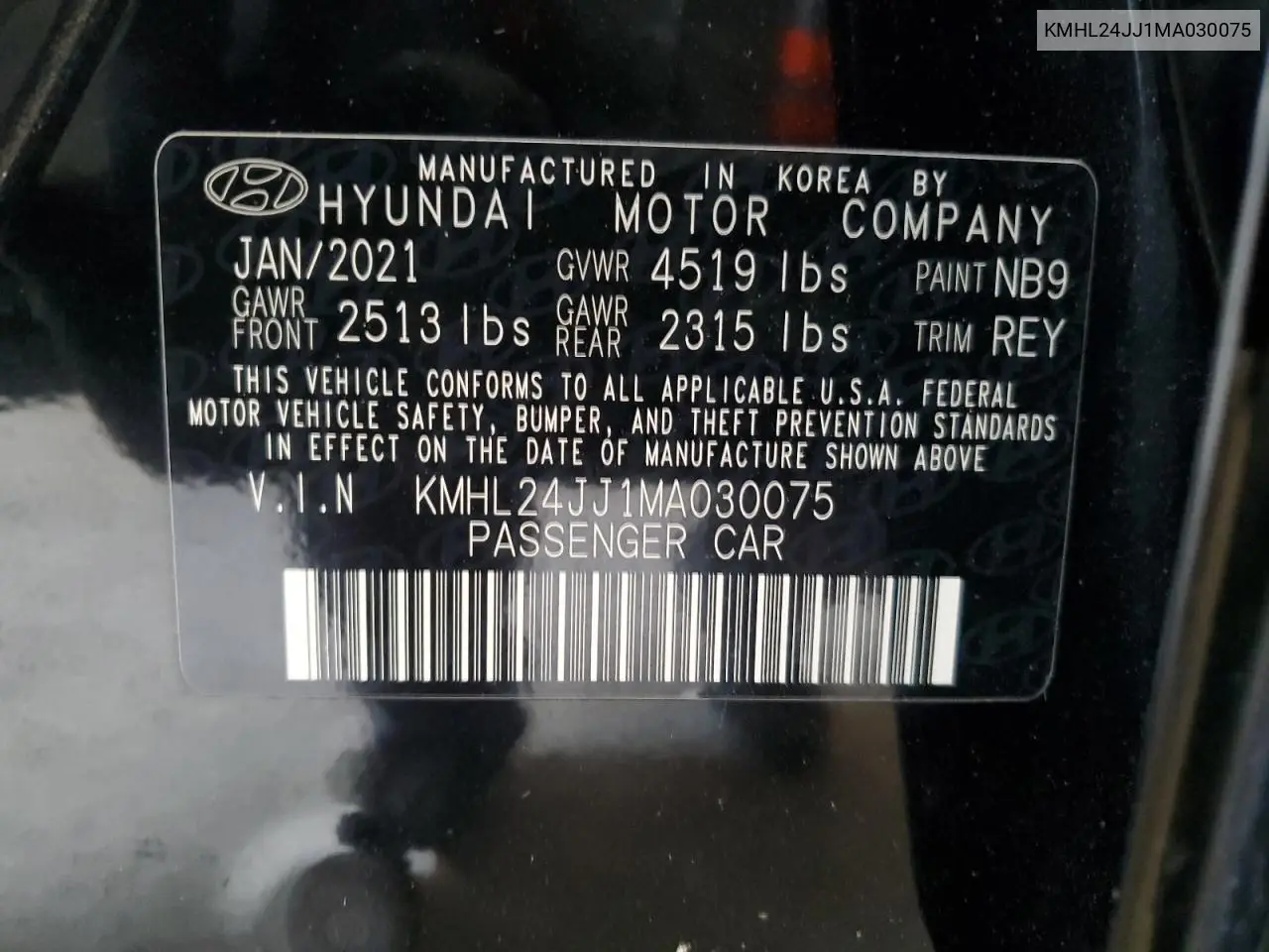 KMHL24JJ1MA030075 2021 Hyundai Sonata Hybrid