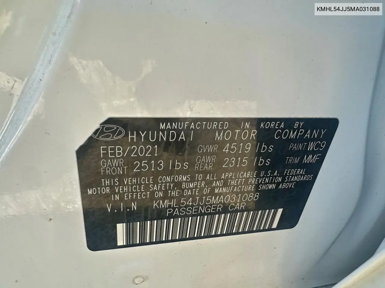 KMHL54JJ5MA031088 2021 Hyundai Sonata Hybrid