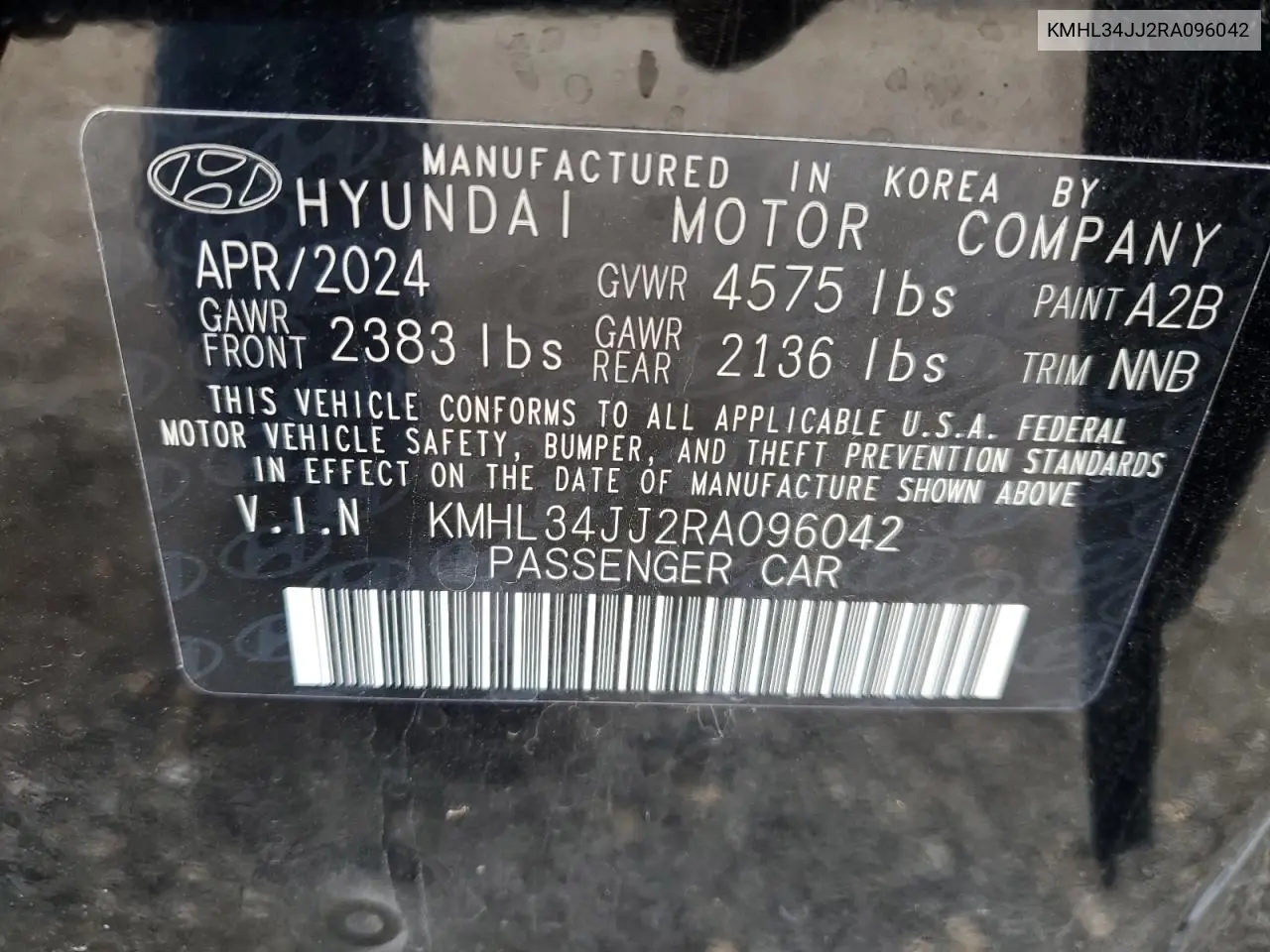 KMHL34JJ2RA096042 2024 Hyundai Sonata Hybrid