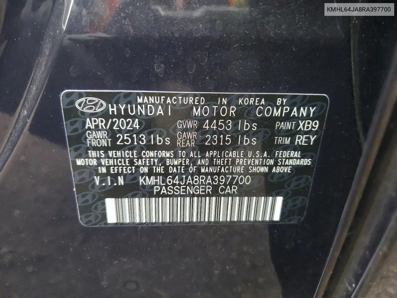 KMHL64JA8RA397700 2024 Hyundai Sonata Sel