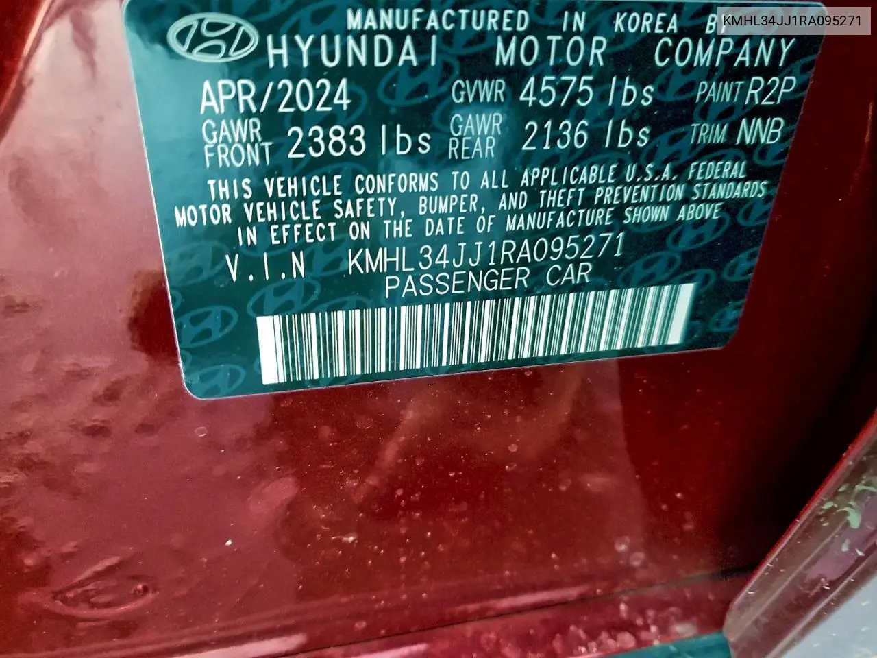 KMHL34JJ1RA095271 2024 Hyundai Sonata Hybrid