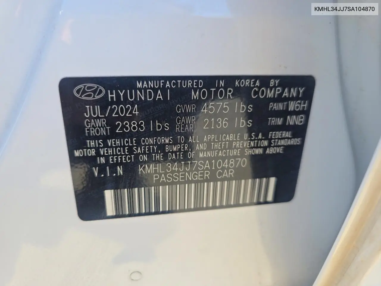 KMHL34JJ7SA104870 2025 Hyundai Sonata Hybrid