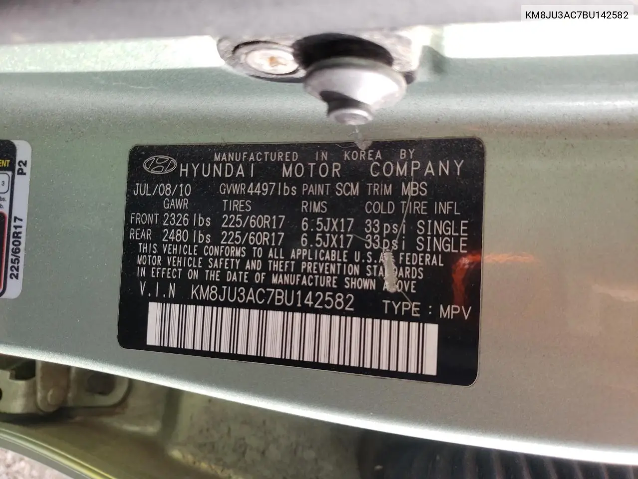 KM8JU3AC7BU142582 2011 Hyundai Tucson Gls