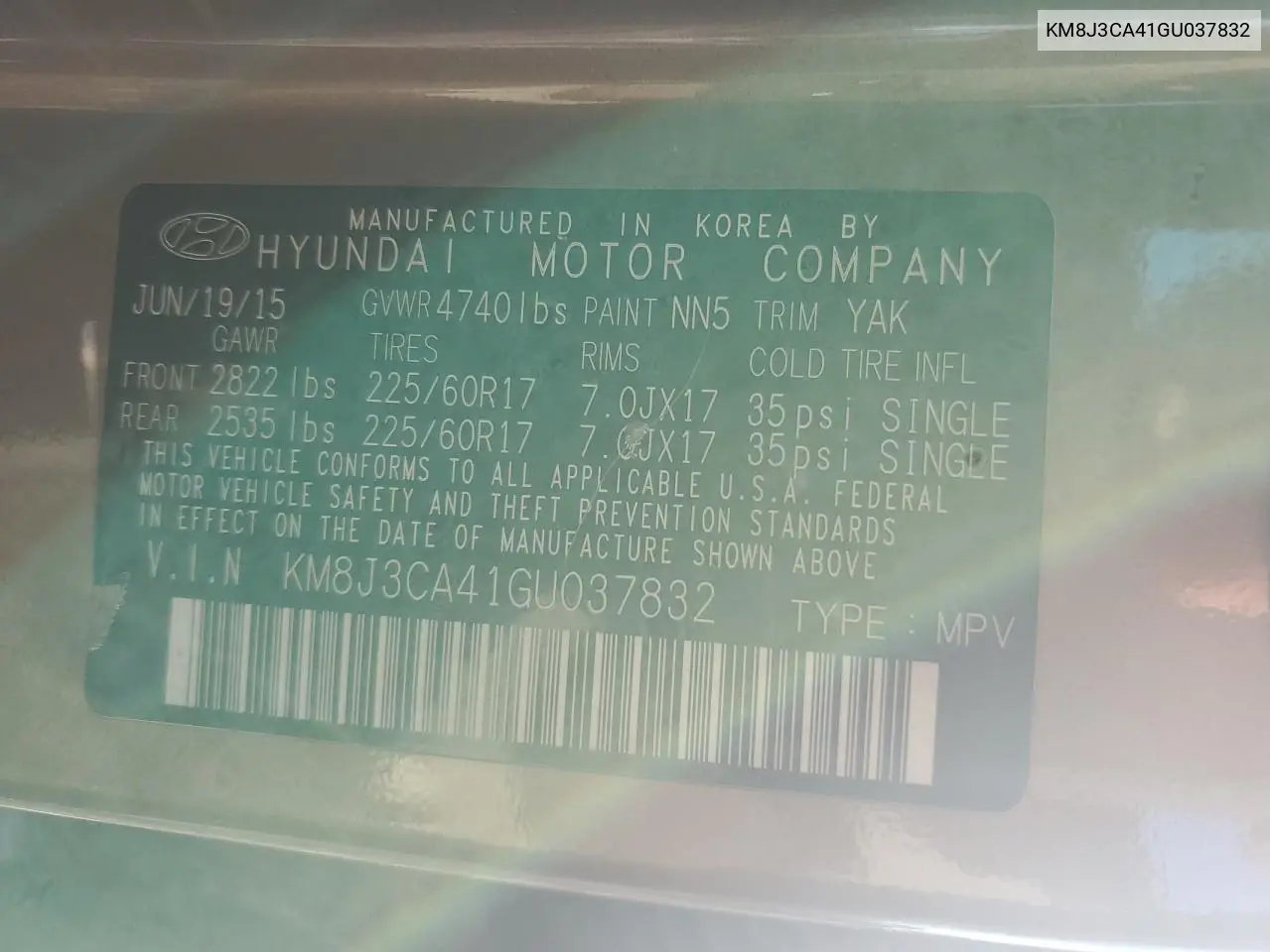 KM8J3CA41GU037832 2016 Hyundai Tucson Limited