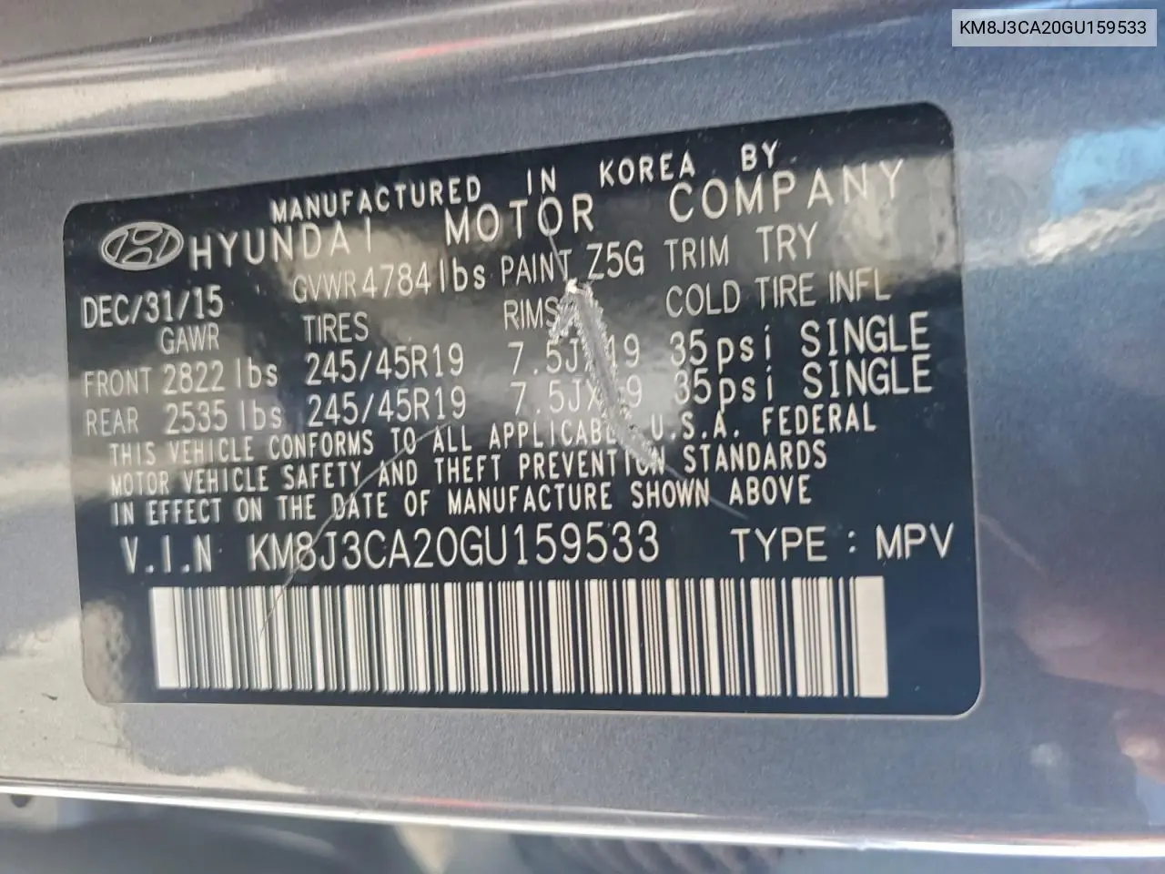 KM8J3CA20GU159533 2016 Hyundai Tucson Limited