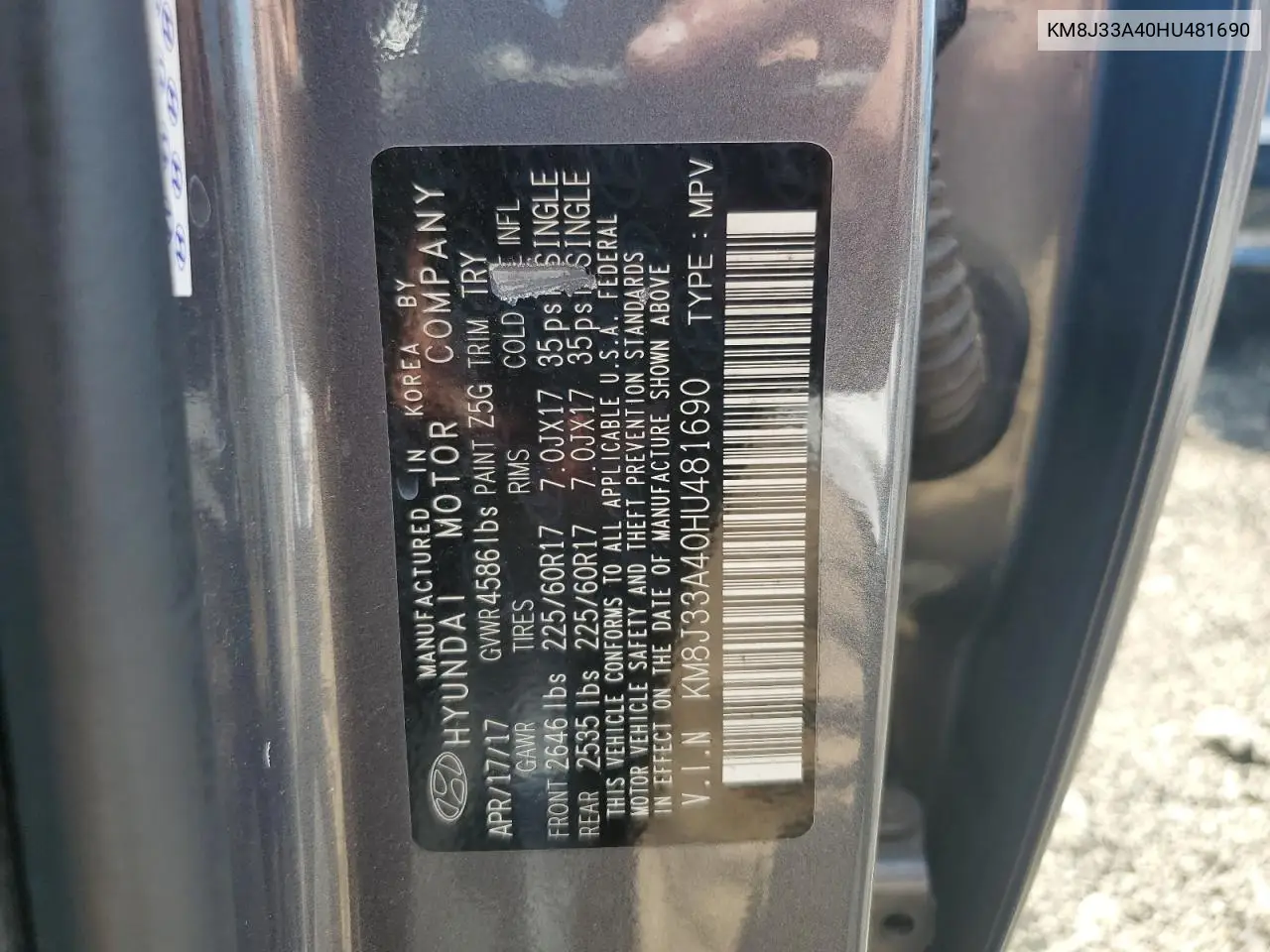 KM8J33A40HU481690 2017 Hyundai Tucson Limited