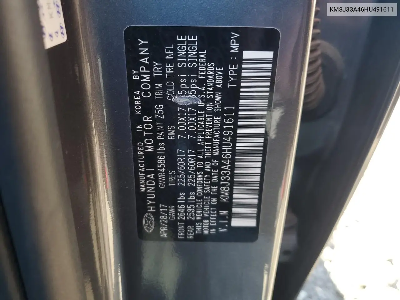 KM8J33A46HU491611 2017 Hyundai Tucson Limited