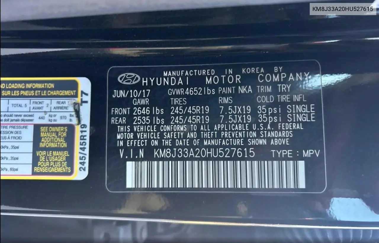 KM8J33A20HU527615 2017 Hyundai Tucson Limited